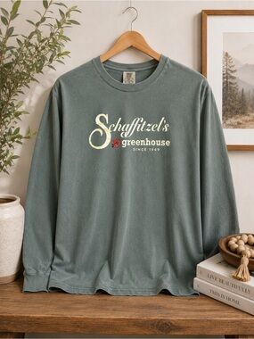 Comfort Colors Small Schaffitzel’s Greenhouse Long Sleeve Graphic Tee Green